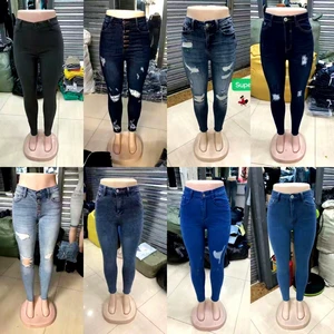 Women's High Waist Straight Breathable Light Wash Distressed & Solid Stretch Denim Jeans Casual Slim Fit