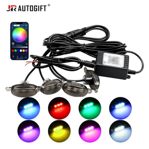 RGB Car Front Grille Light 4pcs in One APP Control 12V Led Grid Hood Light for Modify Off-road Vehicle Jeep SUV Decorative Lamp