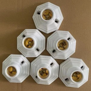 Household Octagonal Ceramic E27 Screw-type Lamp Holder Chandelier Socket High-temperature-resistant 250V Ceiling Light