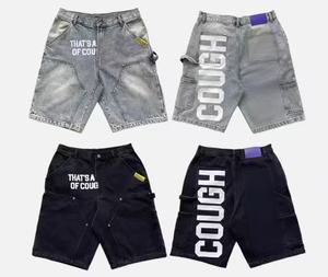 AWFUL LOT COUGH SYRUP Men's Hip Hop High Waist Boyfriend Letter-style Wholesale Streetwear Crystal Rhinestone Denim Shorts