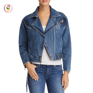Women's Stylish Punk Lapel Zipper Denim Jean Coat Jacket Slim Outerwear Women Crop Denim Moto Jacket