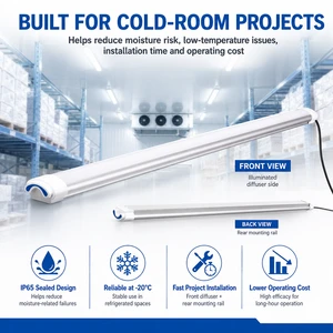 2FT 20W 4FT 40W 60W 8FT 80W 100W Waterproof SMD2835 Frosted Diffuser Aluminum Body Tri-proof LED Linear Light for Cold Storage