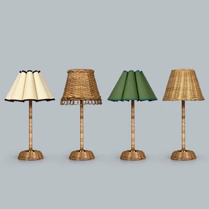 Modern Bamboo Pole Table Lamp Cordless Rechargeable Battery Included Natural Rattan Weave Touch Control LED Table Lamp