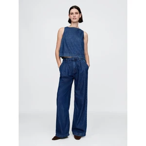 Street Style Women's Denim Suit Set Tailored Long Sleeve Jean Shirt Matching Wide-Leg Pants Dark Indigo Autumn/Winter/Summer