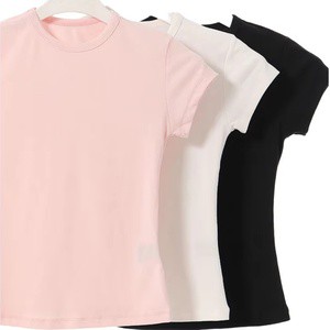Custom Logo Women's Short Sleeve Tops O-Neck Casual Wholesale Blank Baby Tee Spandex Cotton Summer T-Shirt Slim Fit For Women