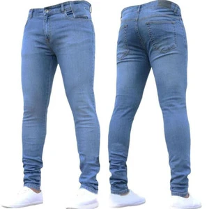 Men's Casual Vintage Wash Hip Hop Pencil Pants Skinny Stretch Cotton Jeans S-3XL Sizes Mid Work Trousers Retro