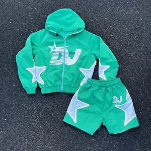 DCY Trending Products 2026 New Arrivals Jogger Zip Up Set,Custom Jogging Suits,Boxy Zip Up Nylon Tracksuit