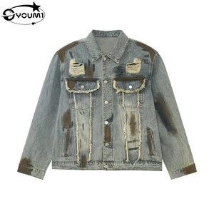 Custom Logo Denim Jacket Open Button Sleeves High Quality Fashion Streetwear Latest Style Washed Mens Jeans Jacket