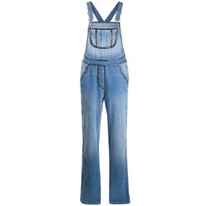 OEM Women's Denim Jeans With Crystal-embellished Denim Dungarees and Detachable Shoulder Strap Jeans Suspender Trousers