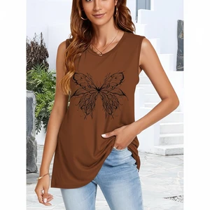 Womens Tank Tops Summer Casual Crew Neck Sleeveless Top Loose Fit Basic Tunic Shirts