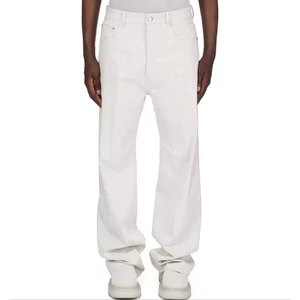 Custom White Slim Fit Denim Pants for Men Casual Cotton Distressed Washed Straight Fit Trousers Men's Jeans