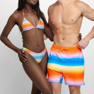 Mens Rainbow Stripe Swim Trunks Quick Dry Beach Shorts OEM Wholesale Swimwear Drawstring Summer Board Shorts
