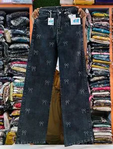 Women's Streetwear Mid Waist Denim Sequin Cargo Jeans Straight-leg Four Seasons All-Match New Wholesale