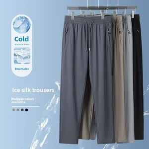 Mens Summer Lightweight Nylon Polyamide Sports Casual Pants Mid Waist Loose-Fit Plus-Size Quick-Dry High Elasticity Relaxed