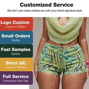 Women's Custom Printed Denim Low Rise Lace Up Front Micro Shorts Spring Summer Sexy Y2k Night Out Club Tropical Seduction