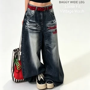 Wide-Leg Denim High Waist Women's Fall-Winter Trousers Breathable Loose Casual Style With Light Wash