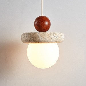 Cream Wind Bedroom Bedside Chandelier with LED Warm Light Glass Shade & Easy Installation