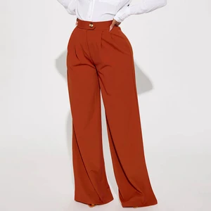 Spring & Autumn Women's Regular Wide-leg Trousers Plus Size Straight Lace Painted Solid Color Long Pants