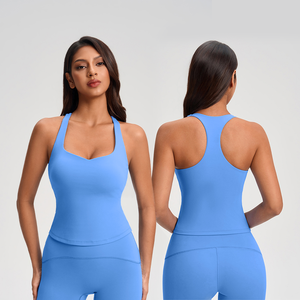 Roregal Soft-to-Skin Fabric V Neck High-Elasticity Workout Racerback Sport Yoga Tank Top With Removable Soft Cups