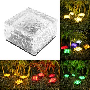 RGB Glass Brick LED Solar Ground Light Ice Cube Outdoor Garden Landscaping Decorative Lawn Pillar Lights for Pool Pathway