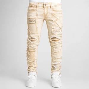 DiZNEW Custom Mud Wash Stacked Jeans Men Ripped Distressed Denim Pants BSCI Certified Manufacturer OEM ODM Audited Factory