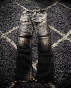 Custom Men's Vintage Washed Denim Jeans Solid High Street Baggy Straight Fit Faded Whiskers Distressed Clothing OEM/ODM