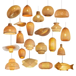 Modern Indoor Handmade Bamboo Lamp Shade Pendant Light Chandelier Bamboo Rattan Handwoven Pendant Lamp