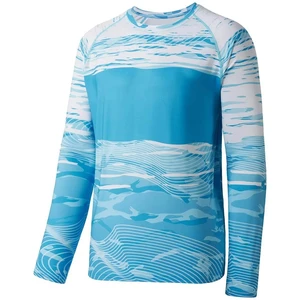 Performance Men's Fishing Shirt Long Sleeve UV Protection Quick Dry Breathable Polyester Custom Ocean Design Bulk OEM High