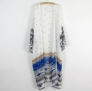 2022 New Women Beach Cover Ups Swimwear Chiffon Beach Open Front Long Dress Bikini Cover up Sarong Kimono Print Dress Beachwear