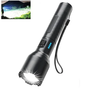 Super Bright LED Metal Waterproof Zoom Torch Light Linterna USB-C Long Range XHP60 Powerful LED Tactical Flashlight Rechargeable