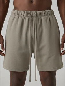 Oversized Fleece Sweat Shorts Elastic Drawstring Waist Minimal Side Print Unisex High Street Casual Bottoms