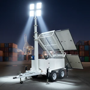 Portable Diesel Off-Grid LED Light Tower 4x200W 24V 72V 220V Blue Water Cooling Carbon Steel Mast Solar Charging Day/Night Cycle