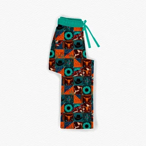 Adult Women Men Western Print Bamboo Straight Leg Pants Drawstring Elastic Waist Casual Lounge Trousers