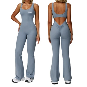 7-1 FC 78% Nylon 22% Elastane Flare Jumpsuit Ladies Wide Leg Fitness Wear Sleeveless Premium Gym Wear Sports Jumpsuit