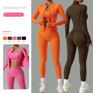 New Tight Plus Size Yoga Suit Women's Cardigan Elastic Waist Running Quick-drying Fitness Three-piece Sportswear
