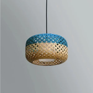 Handmade Natural Bamboo Rattan Eco-Friendly Bohemian Style Two-Tone Color Hanging Pendant Lights Home Decor Ceiling Lampshades