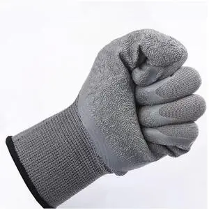 Polyester Latex Coating 4 Mil Textured Knit Wrist Tear-Resistant Moisture-Wicking Machine Washable Safety Gloves Grey