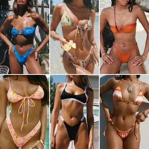 2025 Women's Sexy Bikini Set Beachwear Low-Price Wholesale Printed Swimsuit Customized Color Logo Fashionable Design for Summer