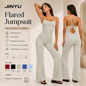 Spaghetti Strap Flared Yoga Jumpsuit Non Toxic Eco Fabric High Waist Stretch One Piece Workout Bell Bottom Jumpsuit For Women