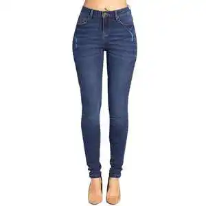 Wholesale Breathable Casual Women's Stretch Denim Ripped Full Length Jeans 100% Cotton