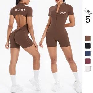 Sports Bodysuit & Jumpsuit New Arrival Solid Color One-Piece Yoga Suit Zipper Tight Fitting Breathable for Running Fitness