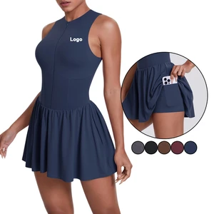 High Stretch Sport Jumpsuit Skirt Yoga One Piece Tennis Jumpsuits Dress Women Gym Wear Skirts Set Tennis Skirt Activewear