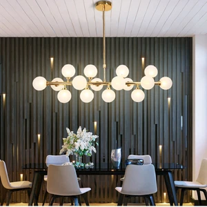 Modern Simple Adjustable Height Ceiling LED Chandeliers Lamps Glass Ball Pendant Lighting Wireless Control for Home Decoration