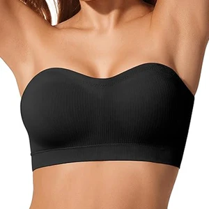 Factory Bulk Wholesale Non Slip Invisible Shoulder Strap Removable Pads Women's Seamless Wire Free Strapless Bandeau Bra