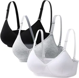 Young Girls 3-Piece Cotton Sports Bra Set Breathable Light Support Crisscross Straps 12-18 Years Wireless Underwear
