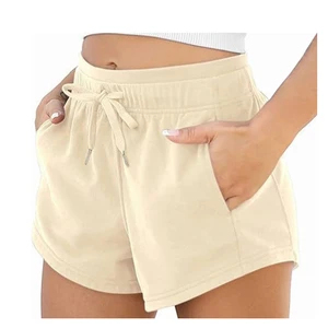 Custom Wholesale Designer Women's Running Shorts Drawstring Cotton Plain Color Sweat Shorts Boxer Shorts