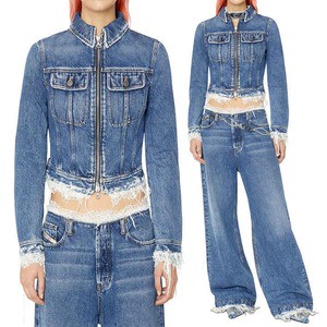 Women's Fashion Solid Denim Set Medium Wash Pure Cotton Loose Heavy Industry Style Two-Piece denim jacket