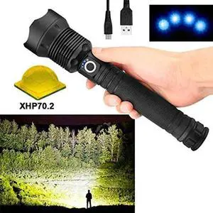 Powerful 100000 Lumen LED Flashlight Zoom Torch XHP70 18650 26650 USB Rechargeable Aluminum Alloy Body Waterproof Black Color
