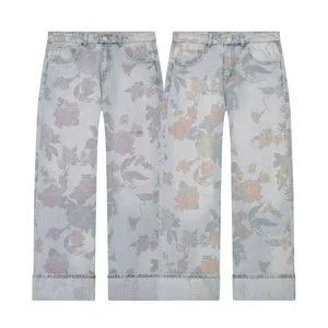 Women's 2026 new casual fashion temperament printed hemmed loose jeans retro women's chic low-waisted jeans.