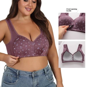 Cross-Border New Style Steel Ring Vest Printed Plus Size Bra Front Opening for Middle-Aged Women Summer Underwear